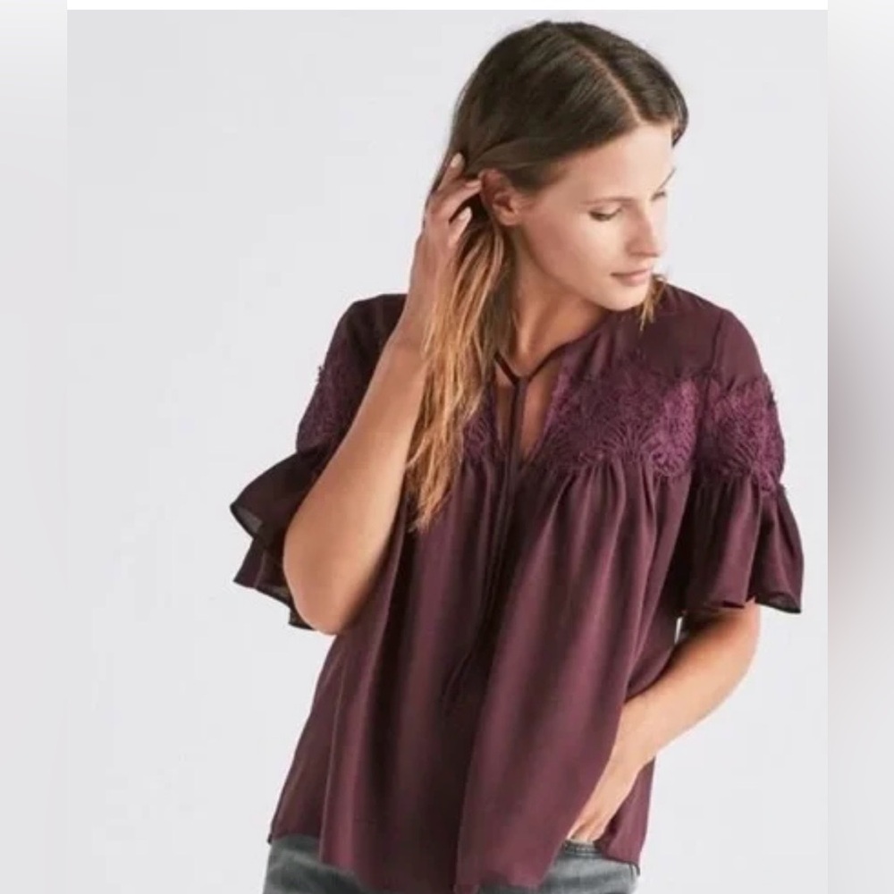 NWT-Elegant Purple Lace Trim Blouse
